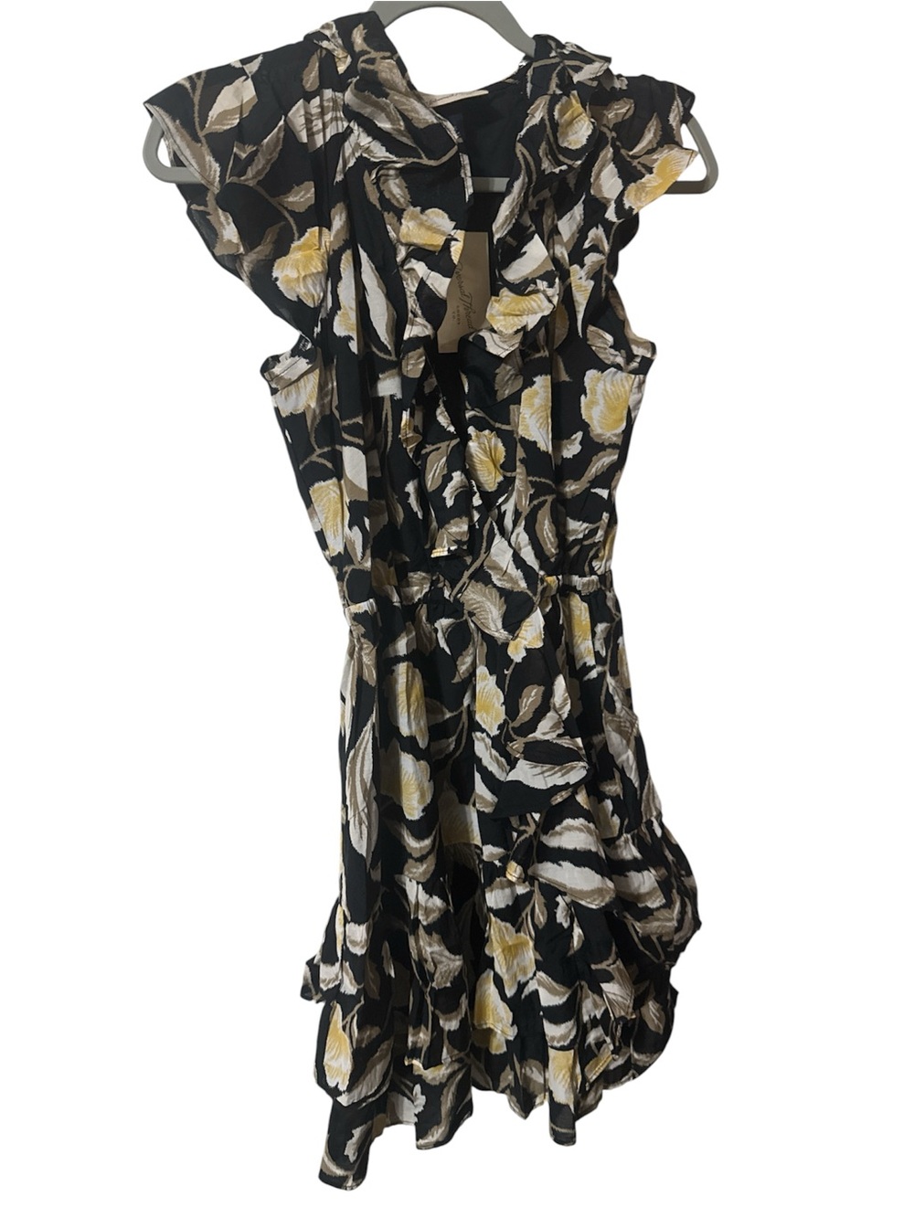 Universal Thread Black Mini Dress with Yellow & Cream Floral Print